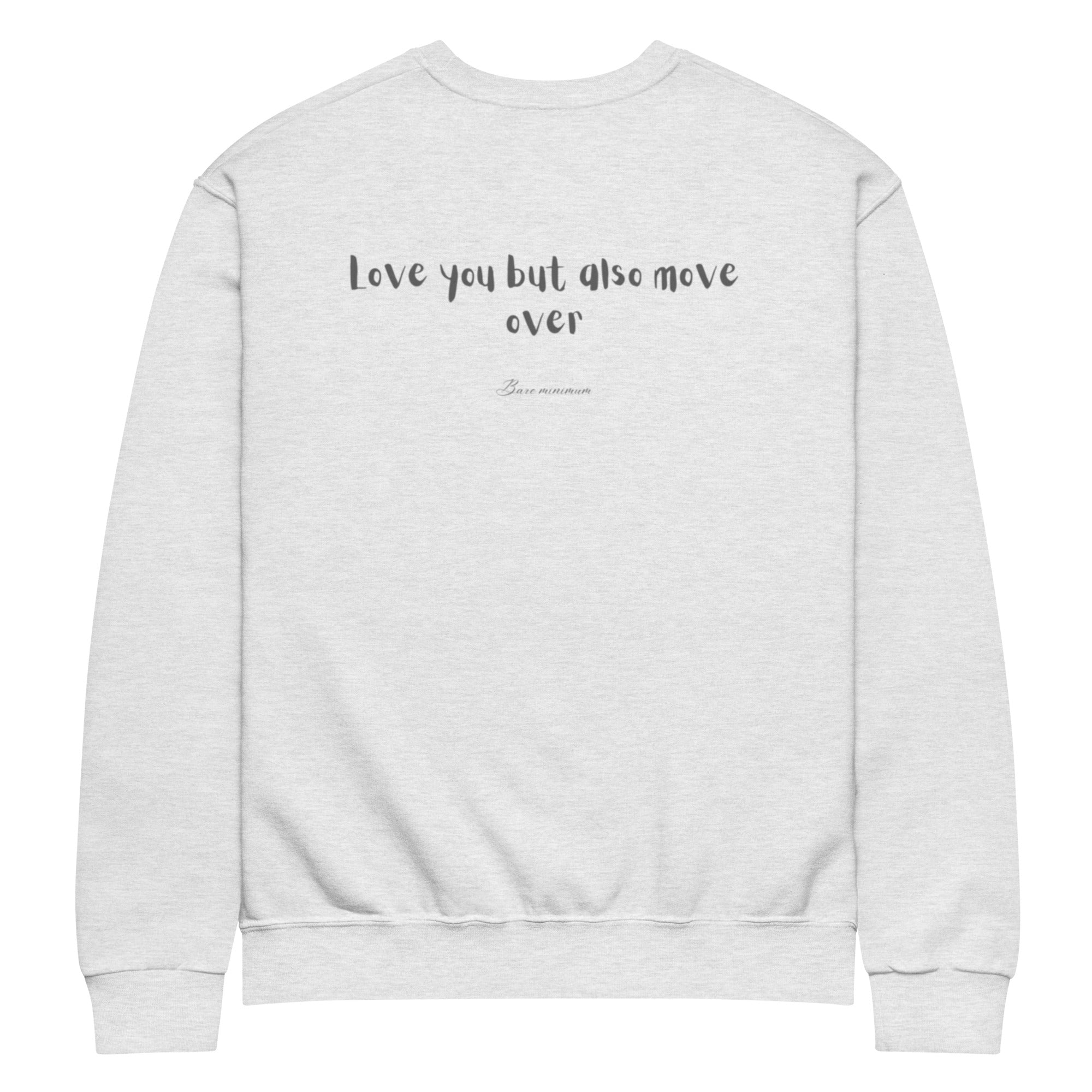 Gray sweatshirt with text on a white background