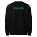 Black sweatshirt with green text on the back on a white background