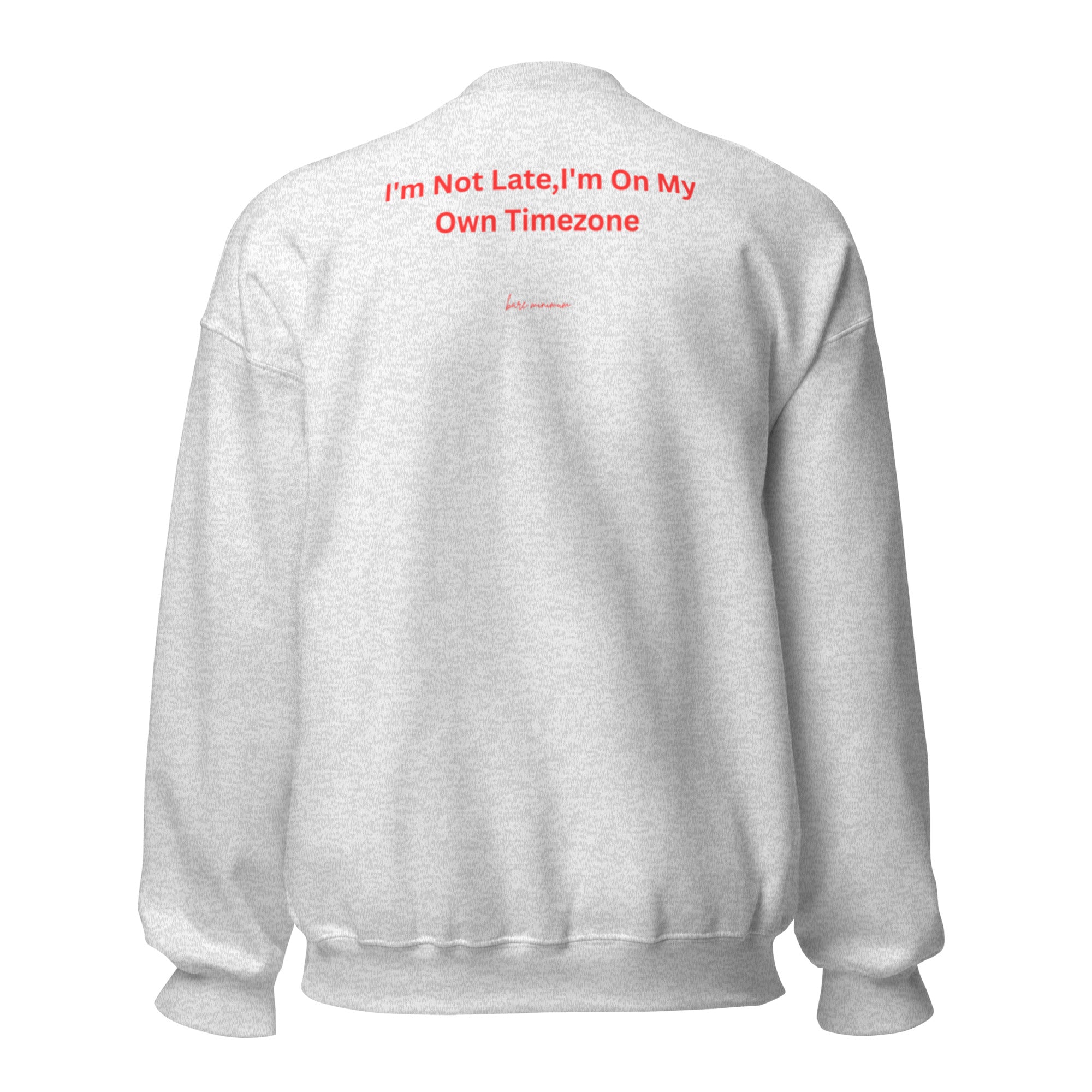 Gray sweatshirt with red text on the back on a white background