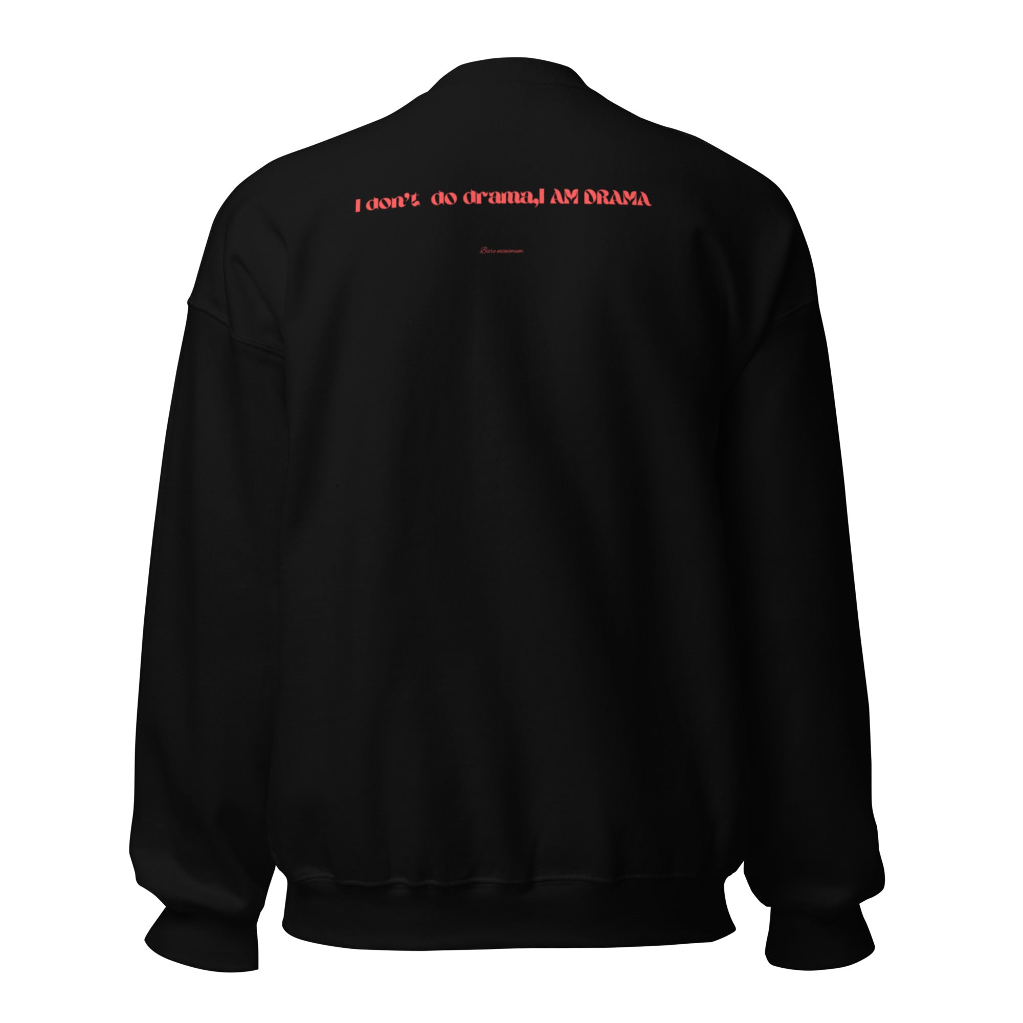 Black jacket with red text on the back against a white background