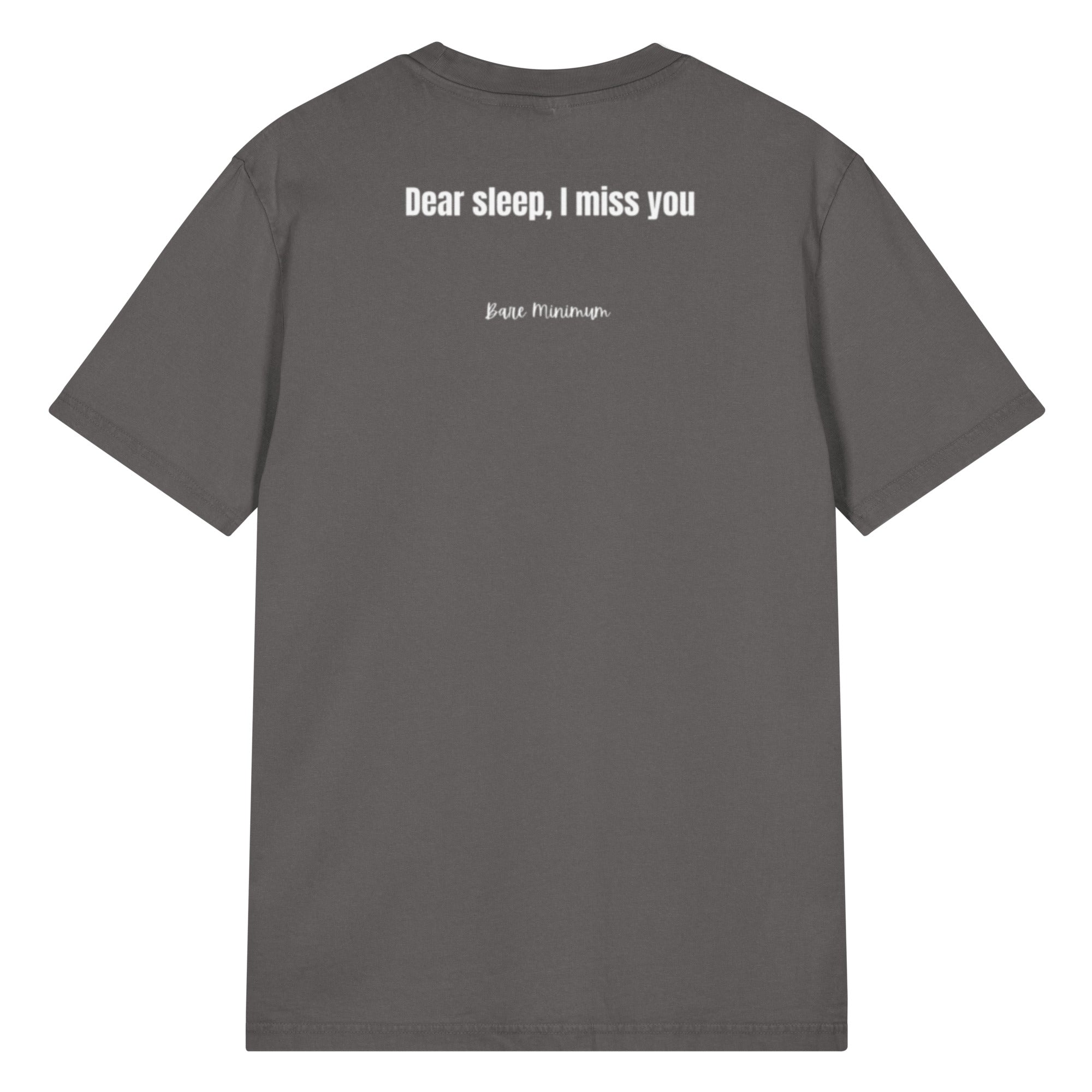Gray t-shirt with text on the back on a white background