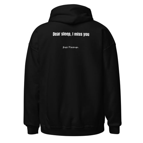Black hoodie with a logo on the back against a white background