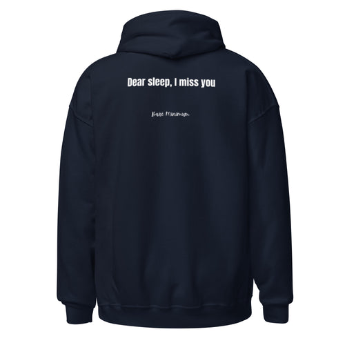 Navy blue hoodie with 'inner' text on the back against a white background