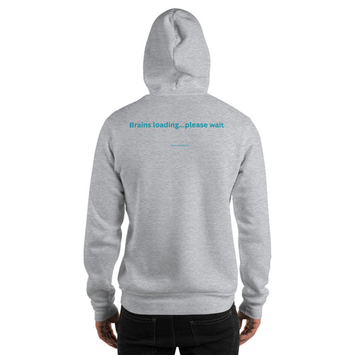 Gray hoodie with 'sirtaz' branding on the back against a white background