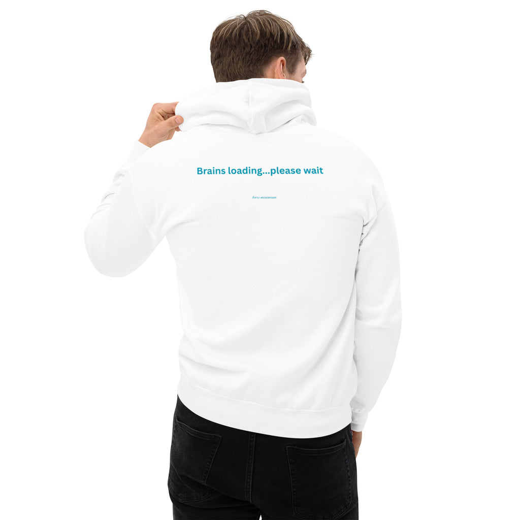 Person wearing a white hoodie with 'BEXTV' branding on the back, standing against a white background.