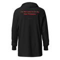 Black hoodie with red text on the back on a white background